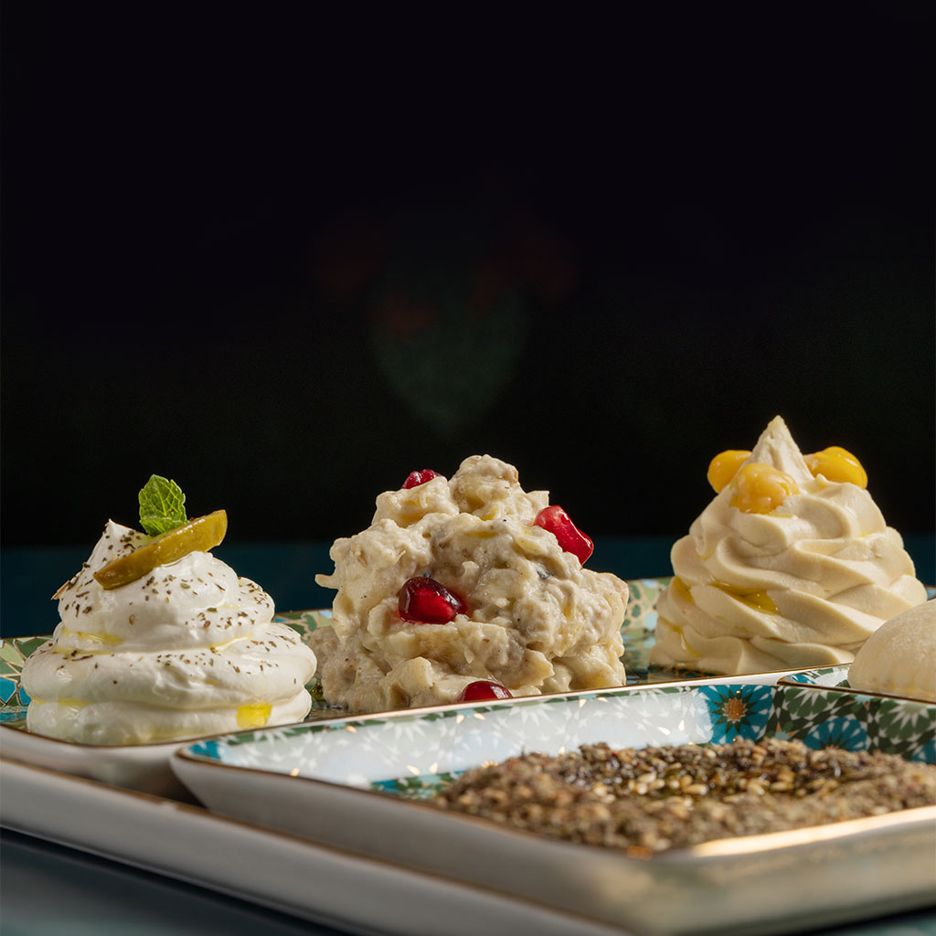 Authentic Lebanese mezze appetizers served at Nay, a premium Lebanese restaurant in Milan.